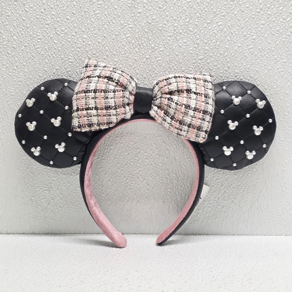 Disney Parks‎ Minnie Mouse Pearls Tweed Bow Ears Headband
